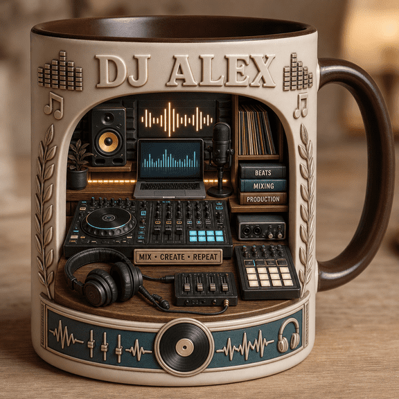 DJ Ceramic Coffee Mugs Personalized Music Producer Gift for DJs, Beat Makers & Studio Coffee Breaks 11 oz 15 oz