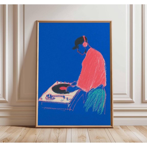 DJ Music Hip Hop Turntable Illustration Modern Pop Urban, Unframed Paper Poster 8x10in