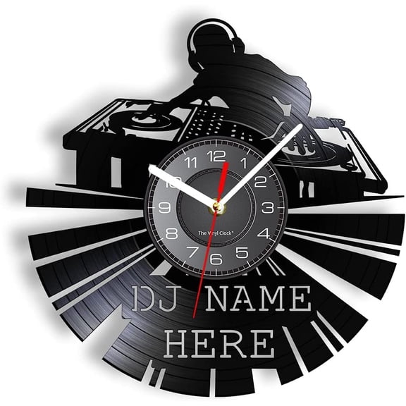 DJ Name Vinyl Record Wall Clock Battery Operated Vintage Music Disk DJ Name Personalized Your Name Silent Quartz Watch Rock N Roll Music Retro Gift