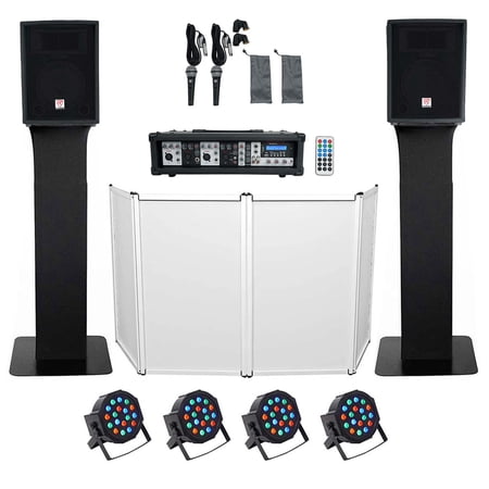 DJ Package w/10" Speakers+Bluetooth Mixer+Mics+Tripod+Totem Stands+Facade+Lights