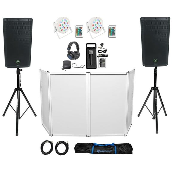 DJ Package w/2) Mackie Thrash212 GO 12" PA Speakers+Facade+Mic+Headphones+Stands