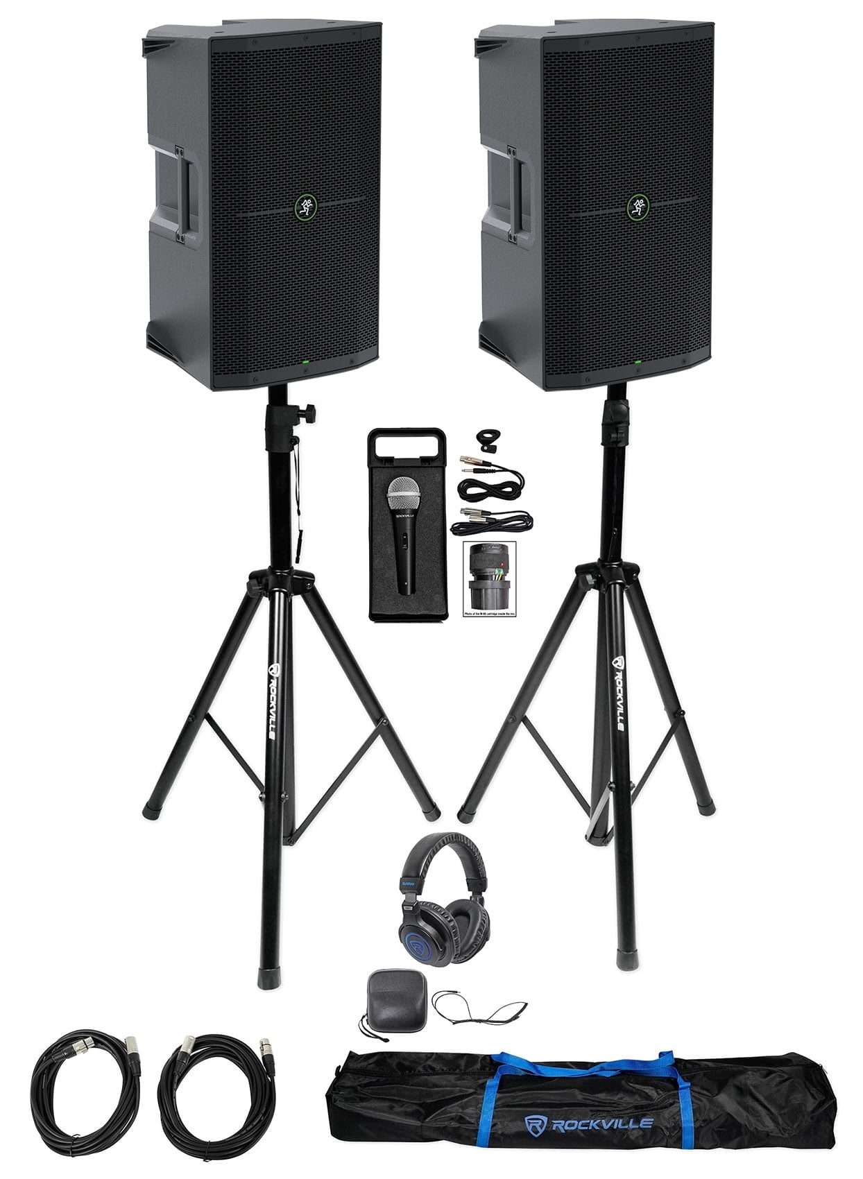 DJ Package w/ (2) Mackie Thump212 12" Powered Speakers+Stands+Headphones+Mic