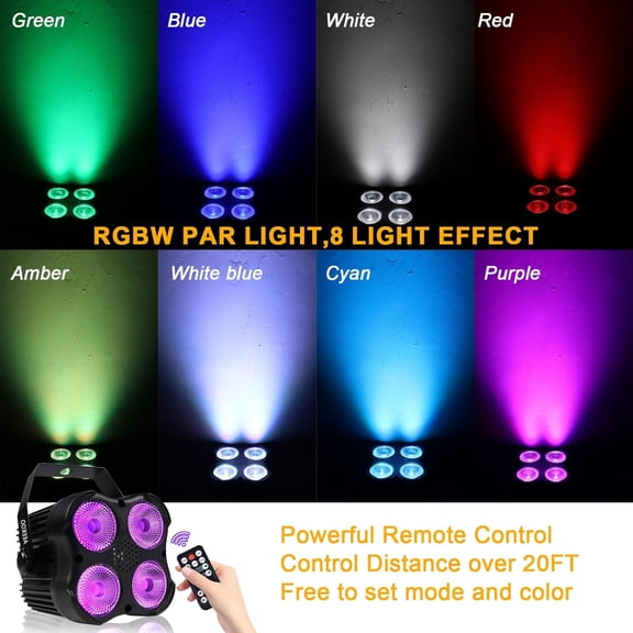 DJ Par Lights, RGBW LED Par Light with Sound Activated and Remote, DMX Stage Uplighting for Event Wedding Church Festival Stage Lighting
