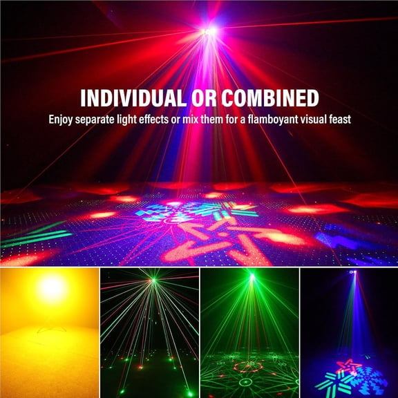 DJ Party Lights, 80W 6IN1 LED DJ Disco Light DMX & Remote Control, RGBW Bee-Eye Effect - Multi Patterns - Strobe Effect, Sound Activated Stage Light for Wedding Dance Gig Bar Rave