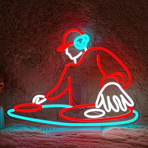 DJ Player Neon Sign Bar Neon Light Wall Decor 16.5 * 12.6 Inch LED DJ Light Up Sign for Bar Club Live Music Concert Bedroom Party Neon Decor (USB Dimmable)$$Tools & Hardware Other