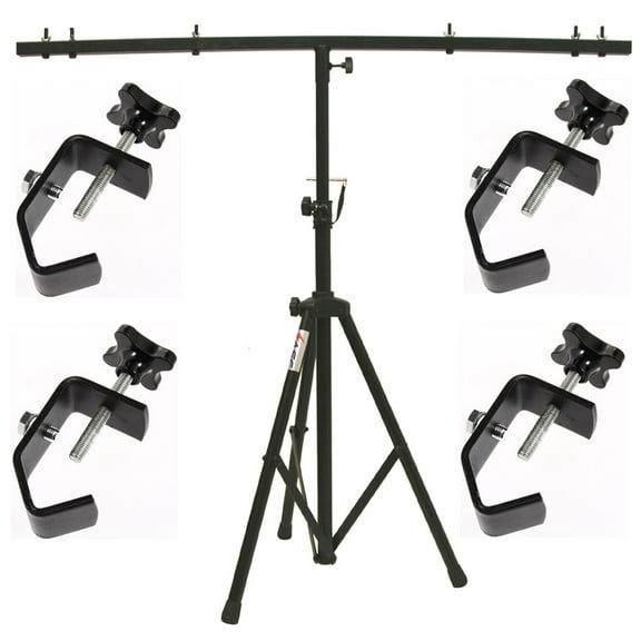 DJ Pro Audio Lighting Fixture Tripod Stand & T-Bar Light Truss & (4) C Clamps