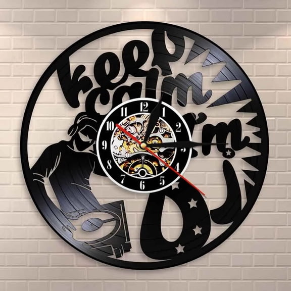 DJ Quote Keep Calm I'M DJ Personalized Vinyl Wall Clock,Vinyl Record Clock Wall Art Black Handmade Art Home Unique Gift idea