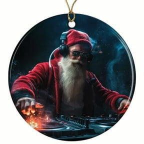 DJ Santa Claus Saint Nick St Nicholas Christmas Ornament - Festive Holiday Decor - 2.8" Round - Gold String Included - UV Printed Design - Choose from Over 140 Designs - BMCO0420