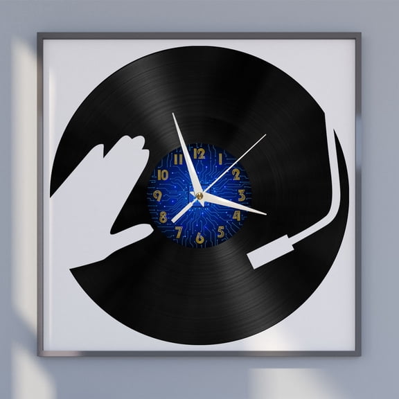 DJ Set 12 Inch Vinyl Record Wall Clock - Silent, Creative, and Unique Clock for Living Room, Entryway, or Bedroom Decor - Perfect Gift Idea(12 inchs B without LED)