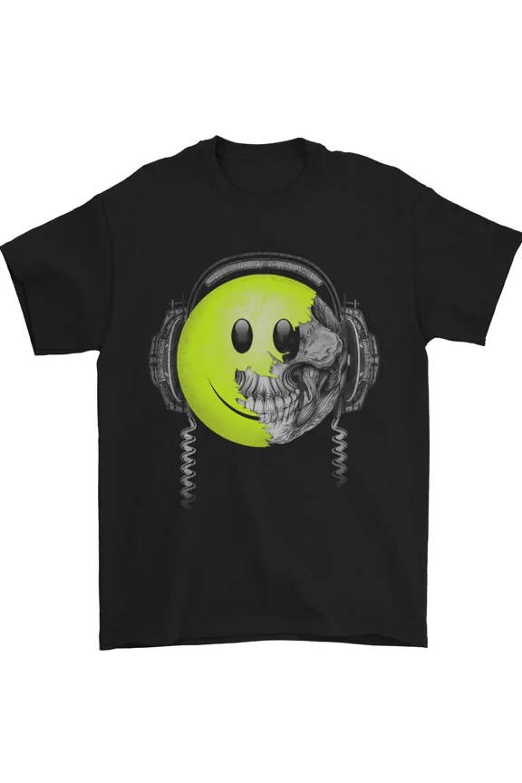 DJ Skeleton Head Dance Music Headphones Party Graphic Cotton Unisex T-Shirt, up to size 5XL