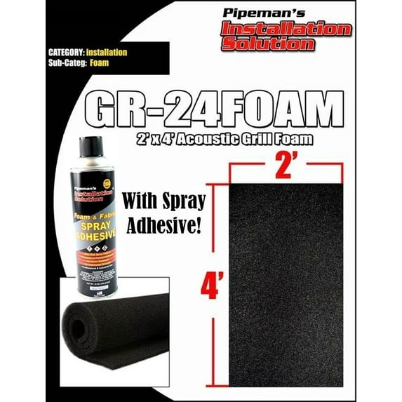 DJ Speaker Woofer Cabinet Grill BLACK Foam 2' x 4' x 3/8" Thick w/ Spray Glue