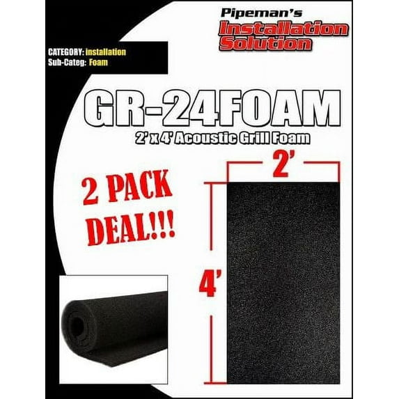 DJ Speaker Woofer Cabinet Grill Foam 2' Wide x 4'Long x 3/8" Thick Black 2 PACK
