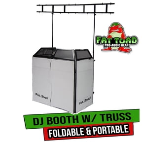 DJ Stand & Booth Table Top With 8FT Light Trussing Package by Fat Toad - White Scrim Cover Video Light Projector Display Workstation For Sound System - Event Foldable Panel Stage Platform Faade