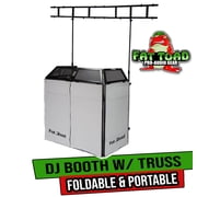 DJ Stand & Booth Table Top With 8FT Light Trussing Package by Fat Toad - White Scrim Cover Video Light Projector Display Workstation For Sound System - Event Foldable Panel Stage Platform Fa ade