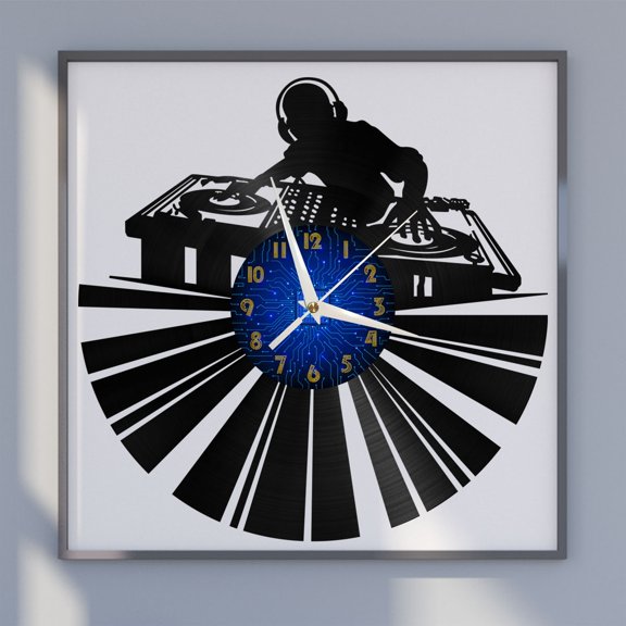 DJ Tuning 12 Inch Vinyl Record Wall Clock - Silent, Creative, and Unique Clock for Living Room, Entryway, or Bedroom Decor - Perfect Gift Idea(12 inchs B without LED)