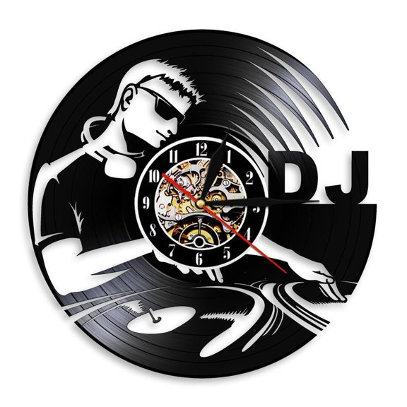 DJ Turntables Hip Hop Wall Clock Night Club Music Club Wall Art Vintage Vinyl Record Wall Clock Music Lover DJ Boyfriend Gifts Without LED
