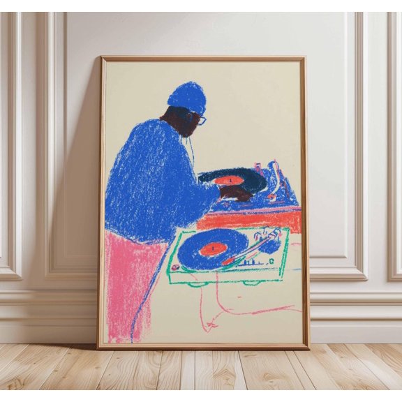 DJ Wall Art Music Hip Hop Turntable Illustration Modern Pop, Unframed Paper Poster 11x14in