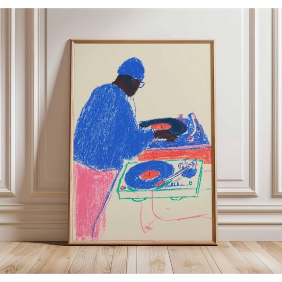 DJ Wall Art Music Hip Hop Turntable Illustration Modern Pop, Unframed Paper Poster 8x10in