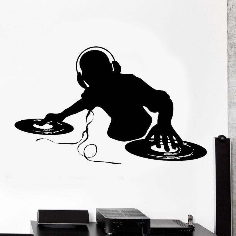 Led Dj Stickers DJ Wall Sticker Headphones Music Notes Vinyl Home Decor Teens Room ...