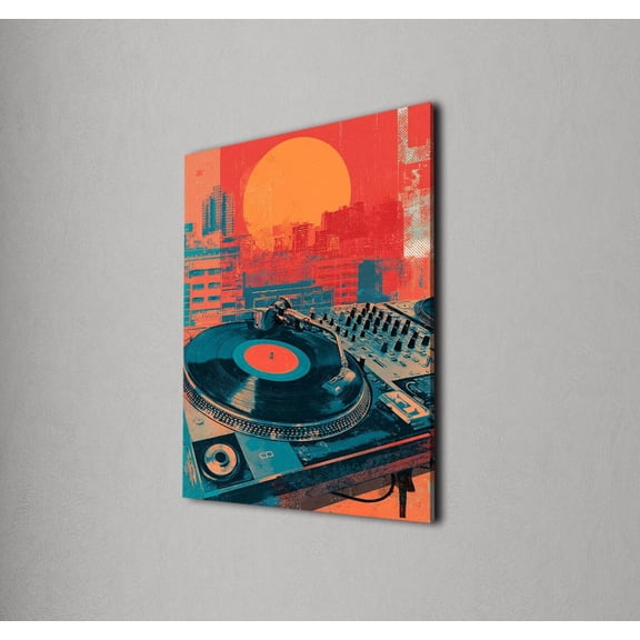 DJ vinyl wall art, retro turntable print, music lover artwork, urban sunset, record player decor for living room studio Poster Decor, Size 8x12 UNFFRAMED F03.1.8l1566