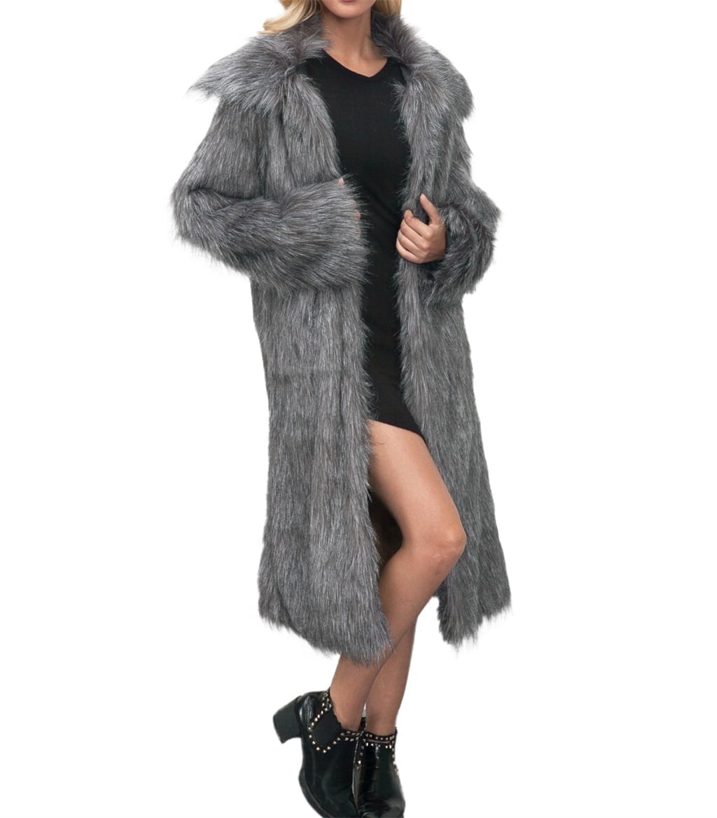 DJBM Women Luxury Faux Fur Long Coat Fashion Open Front Shaggy