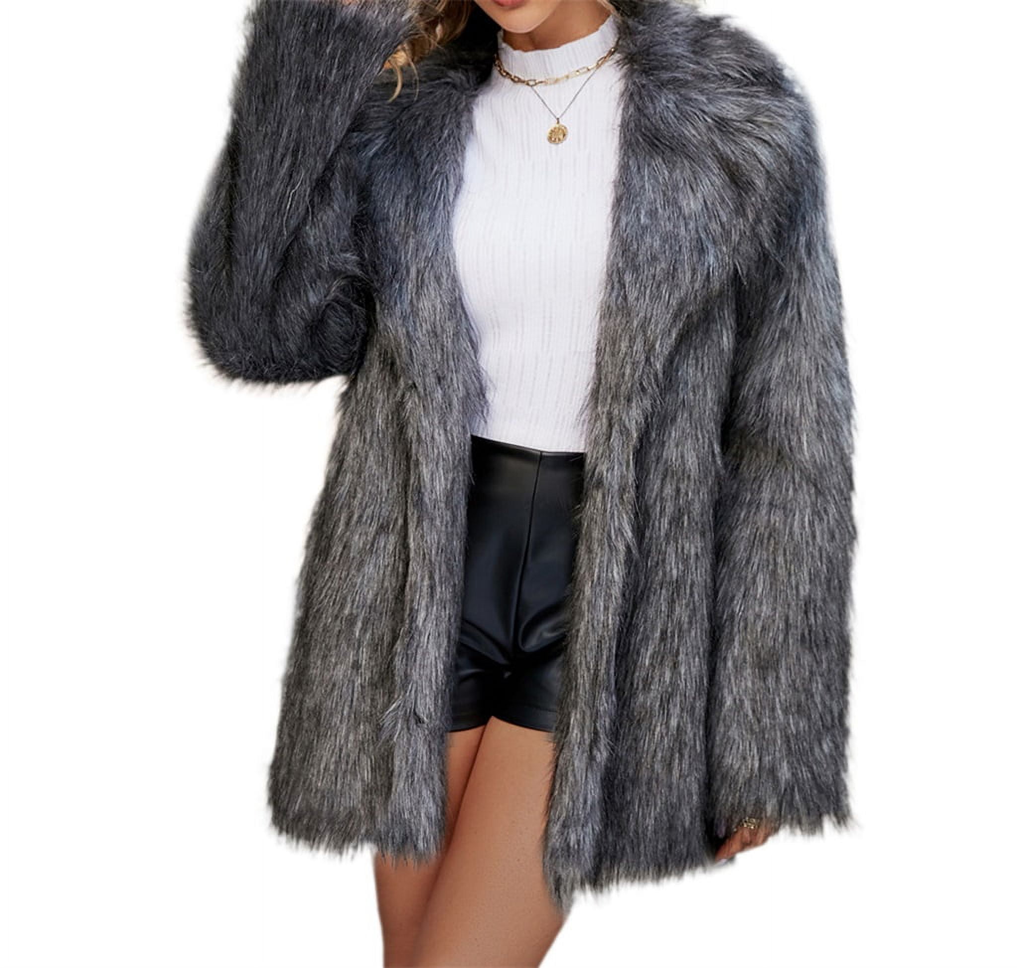 DJBM Women Luxury Faux Fur Long Coat Fashion Open Front Shaggy