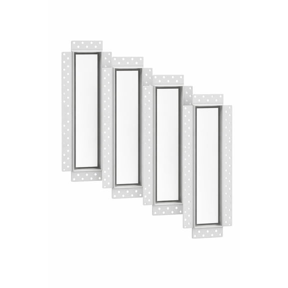 DJC Supply 4" x 12" Trimless Flush Mount HVAC Register, White Paintable Steel, Plaster-in Installation, Air Supply and Return Vent, Upgrade Your Space ! ((4 Pack))