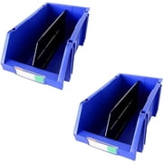 DJC Supply Blue Heavy duty thermoplastic storage bin organizer, Stackable, Hangable, Side-connect 2 Pack, LARGE 8.4 X 11 X 6.9