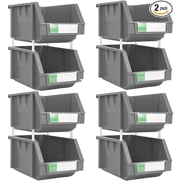 DJC Supply Grey Medium 5.9" X 9.4" X 4.9" Heavy duty thermoplastic storage bin organizer, Stackable, Hangable, Side-connect (8 PACK)