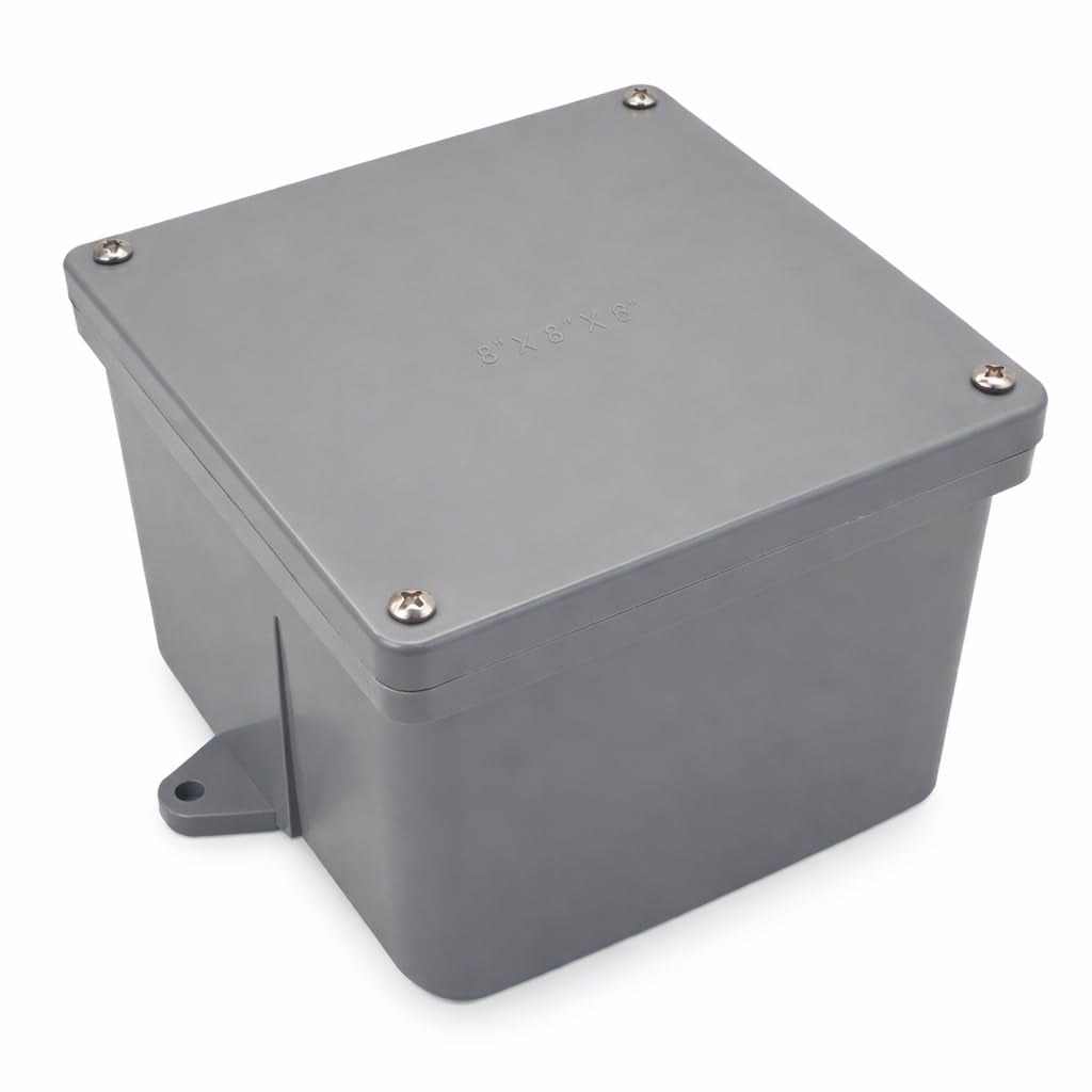 DJC Supply Non-Metallic Underground Terminal Junction Box – Gray, Watertight Seal – PJB Plastic/Fiberglass Blend 1 Pack, 8" x 8" x 6"
