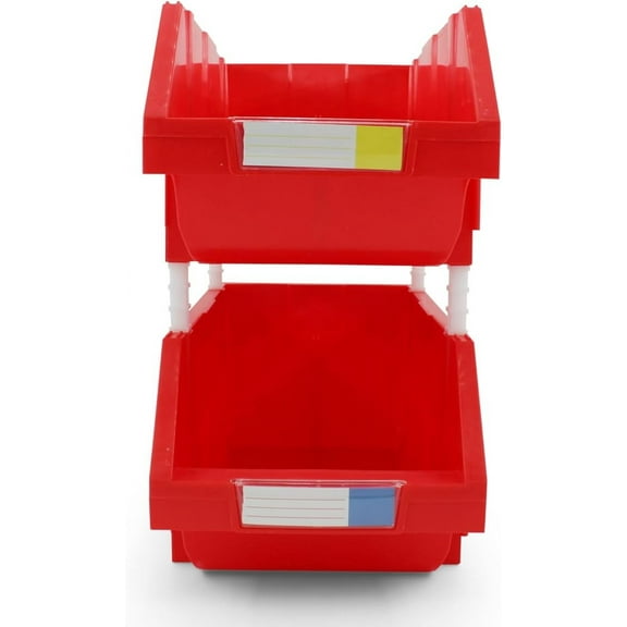 DJC Supply Red Heavy duty thermoplastic storage bin organizer, Stackable, Hangable, Side-connect 2 Pack, LARGE 8.4" X 11" X 6.9"