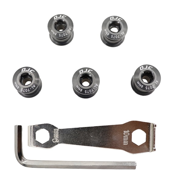 DJC bike chainring bolts 5pcs with 2 wrenchs aluminum or steel single chainring double chainring black red blue golden grey