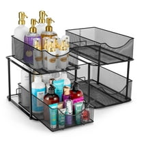 DJDG 2 Sets of 2 Tier Metal Under Sink Organizer for Bathroom, Kitchen, Strong Steel Mesh Sliding Drawers for Under Sink, Under Cabinet, Closet, Kitchen(Black)