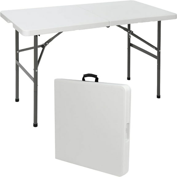 DJDG Portable Rectangular 4-foot folding table, heavy-duty plastic camping table, indoor and outdoor, White