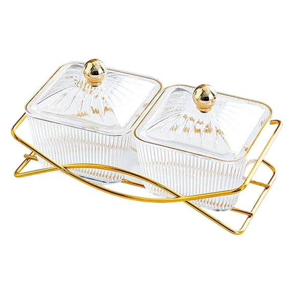 DJDL Plastic Snack Jar Set, 7.5x3.5 inch 2 Compartment Serving Tray with Gold Stand, Visible Food Storage and Countertop Organization, for Coffee Station Decor