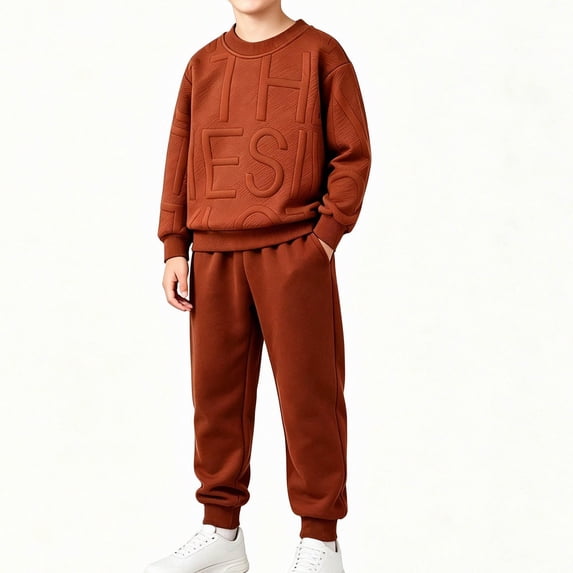 DJDLJWCJ 2 Piece Boys Sweatsuit Outfit Sets - Fall Lightweight Crewneck Long Sleeve Top and Elastic Waist Jogger Pants Set Coffee Size 7