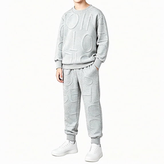 DJDLJWCJ 2 Piece Boys Sweatsuit Outfit Sets - Fall Lightweight Crewneck Long Sleeve Top and Elastic Waist Jogger Pants Set Gray Size 3T