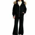 thumbnail image 1 of DJDLJWCJ 2 Piece Girls Outfit Set Fleece Lined Winter Warm Hoodie Jacket and Elastic Waist Wide Leg Pants Ser Black Size 5T, 1 of 7