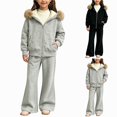 thumbnail image 1 of DJDLJWCJ 2 Piece Girls Outfit Set Fleece Lined Winter Warm Hoodie Jacket and Elastic Waist Wide Leg Pants Ser Gray Size 5T, 1 of 7