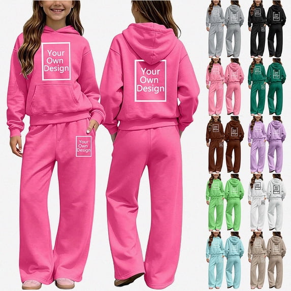 DJDLJWCJ 2 Piece Girls Outfit Set Long Sleeve Hoodie and Elastic Waist Wide Leg Pants Set Hot Pink Size 5T