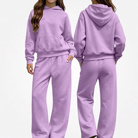DJDLJWCJ 2 Piece Girls Outfit Set Long Sleeve Hoodie and Elastic Waist Wide Leg Pants Set Purple Size 7