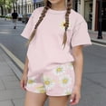 thumbnail image 1 of DJDLJWCJ 2 Piece Girls Short Sleeve Tee and Shorts Set Summer Crewneck Tee Shirts with Stretch Soft Elastic Waist Shorts Pink Size 7, 1 of 6