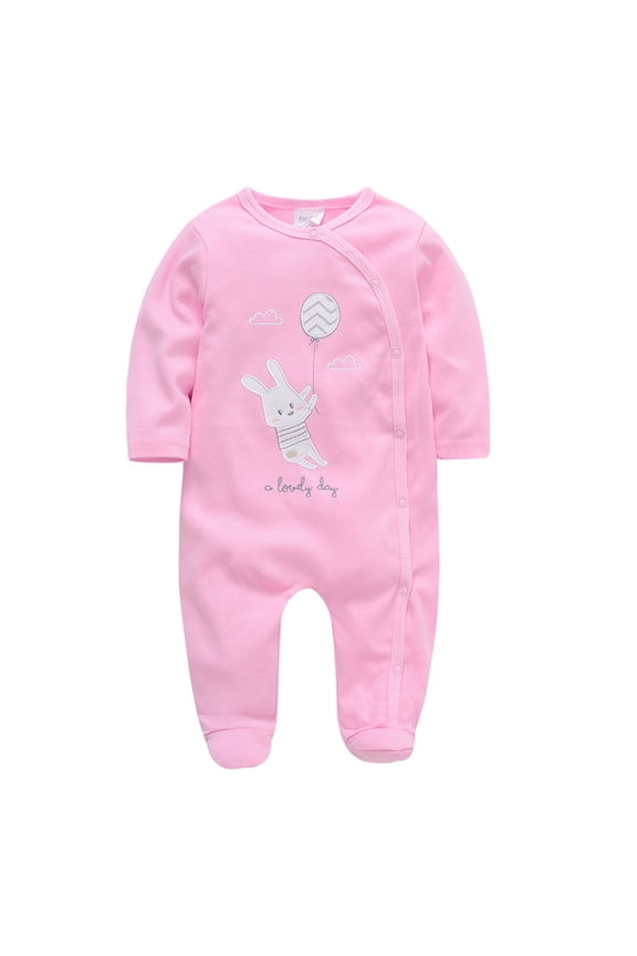 Baby Boy Long Sleeve Bodysuit Crewneck Cute Printed Soft Onesie Girls Boys Romper Jumpsuit B Pink Size 0Months