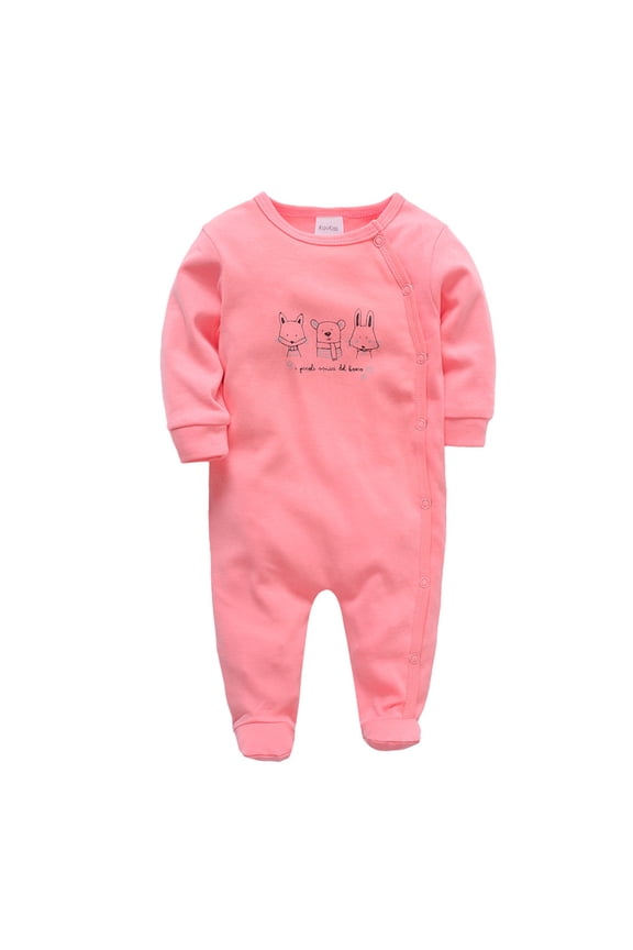 Baby Boy Long Sleeve Bodysuit Crewneck Cute Printed Soft Onesie Girls Boys Romper Jumpsuit Pink Size 0Months
