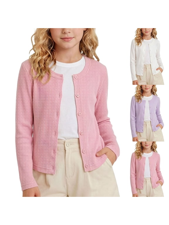 Baby Girls Sun Protection Jacket (0-8Y) Long Sleeve Lightweight Jacket Stripe Printed Button Jacket Purple Size 7