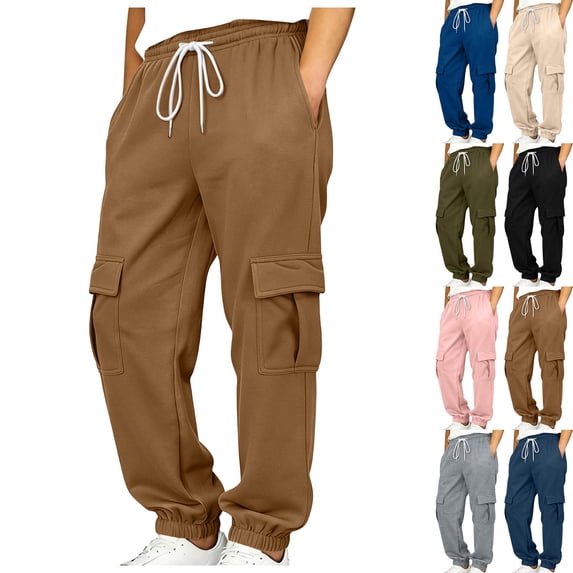 DJDLJWCJ Big Boys Cargo Pants Elastic Waist Drawstring Jogger Pants School Uniform Pants Lightweight Side Pocket Casual Pants Brown Size 14