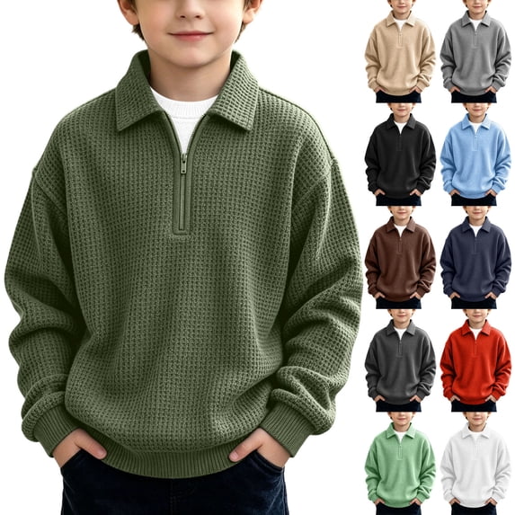 DJDLJWCJ Big Boys Lapel Sweatshirt Half Zip Long Sleeve polo Shirt Solid Color Loose Fit Pullover Tops Red Size 9