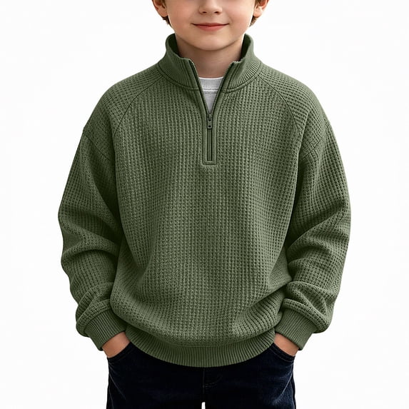 DJDLJWCJ Big Boys Long Sleeve Sweatshirt Half Zip Solid Color Pullover for Boys Loose Fit Sweatshirt Hoodless Tops Army Green Size 11