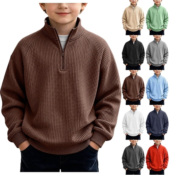 DJDLJWCJ Big Boys Long Sleeve Sweatshirt Half Zip Solid Color Pullover for Boys Loose Fit Sweatshirt Hoodless Tops Brown Size 5T