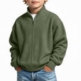 thumbnail image 1 of DJDLJWCJ Big Boys Zip Up Jacket Stand Collar Solid Color Long Sleeve Casual Sweatshirt Waffle Knit Outerwear for Fall Winter Army Green Size 11, 1 of 9
